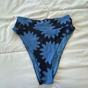 Aerie Black and Blue Floral High-waisted Bikini Bottom